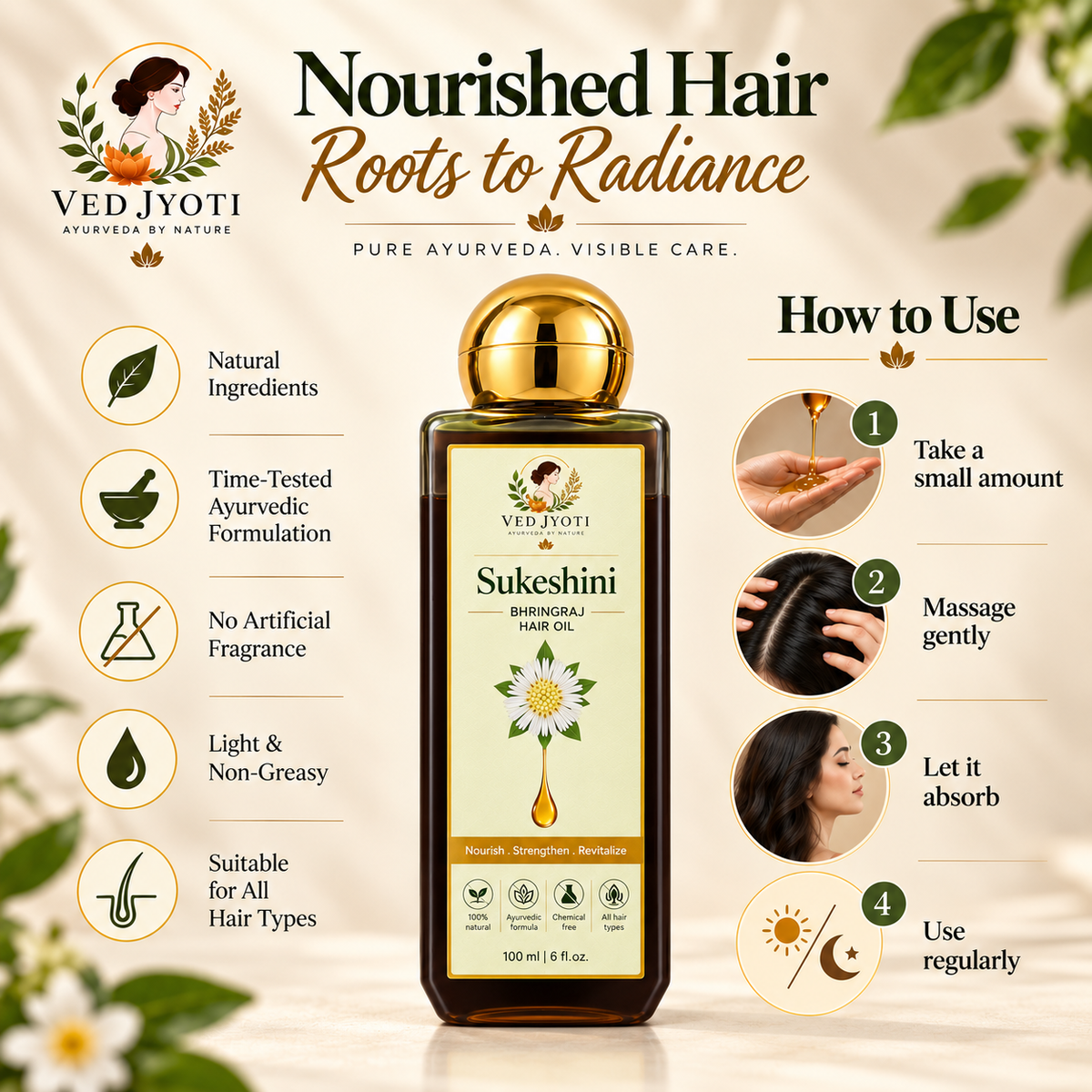 Vedjyoti Sukeshini Bhringraj Hair Oil — Traditional Bhringraj Hair Oil for Regular Hair & Scalp Care