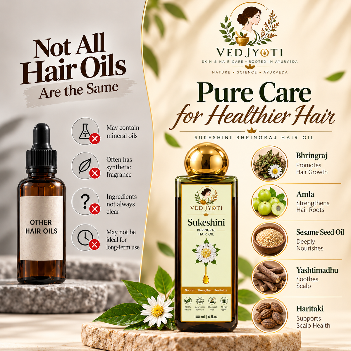 Vedjyoti Sukeshini Bhringraj Hair Oil — Traditional Bhringraj Hair Oil for Regular Hair & Scalp Care